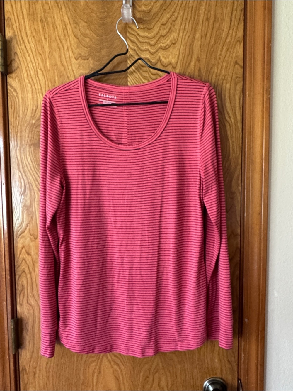 Talbots orange and Black Striped Long-Sleeve Scoop Neck Top